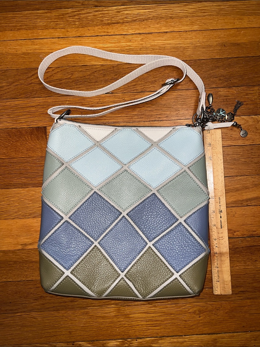 The Sak Light Blue & Olive Leather Patchwork Crossbody Bag + bonus keychain